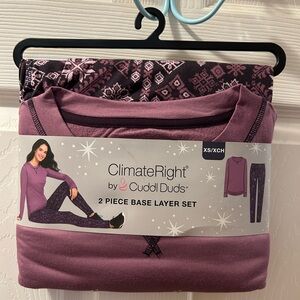Cuddl Duds ClimateRight XS (2-4) Mauve Plum 2 Piece Base Layer Set Purple Aztec